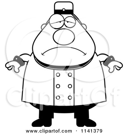 Cartoon Clipart Of A Black And White Depressed Bellhop Worker - Vector Outlined Coloring Page by Cory Thoman