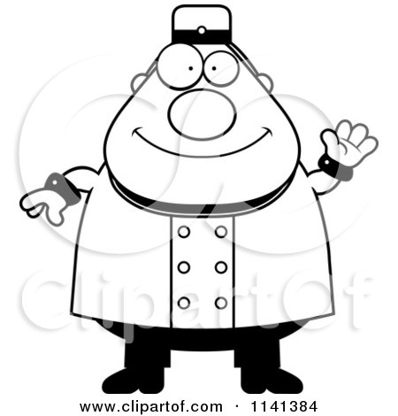 Cartoon Clipart Of A Black And White Friendly Waving Bellhop Worker - Vector Outlined Coloring Page by Cory Thoman