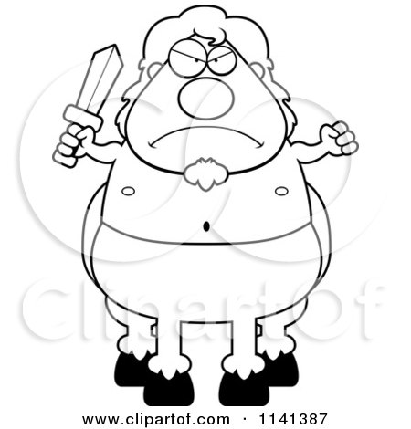 Cartoon Clipart Of A Black And White Angry Centaur - Vector Outlined Coloring Page by Cory Thoman