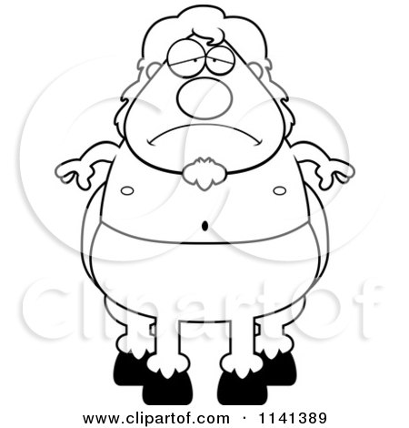Cartoon Clipart Of A Black And White Depressed Sad Centaur - Vector Outlined Coloring Page by Cory Thoman