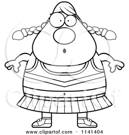 Cartoon Clipart Of A Black And White Surpised Chubby Cheerleader - Vector Outlined Coloring Page by Cory Thoman