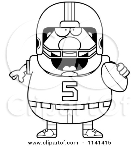 Cartoon Clipart Of A Black And White Chubby Football Player - Vector Outlined Coloring Page by Cory Thoman