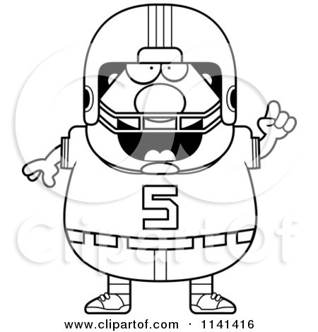 Cartoon Clipart Of A Black And White Chubby Football Player With An Idea - Vector Outlined Coloring Page by Cory Thoman