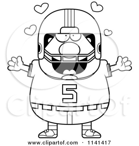 Cartoon Clipart Of A Black And White Amorous Chubby Football Player - Vector Outlined Coloring Page by Cory Thoman