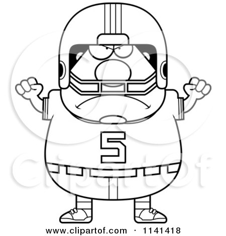 Cartoon Clipart Of A Black And White Angry Chubby Football Player - Vector Outlined Coloring Page by Cory Thoman