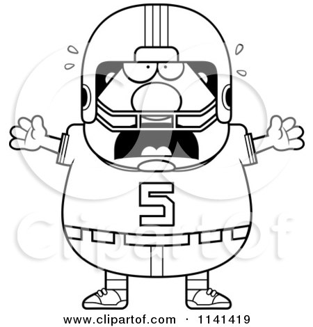 Cartoon Clipart Of A Black And White Stressed Chubby Football Player - Vector Outlined Coloring Page by Cory Thoman