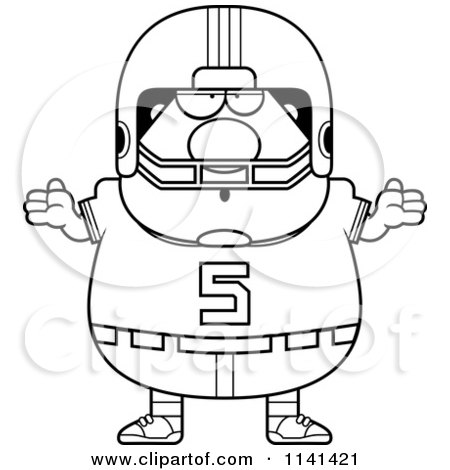 Cartoon Clipart Of A Black And White Careless Shrugging Chubby Football Player - Vector Outlined Coloring Page by Cory Thoman