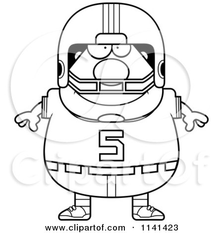 Cartoon Clipart Of A Black And White Happy Chubby Football Player - Vector Outlined Coloring Page by Cory Thoman