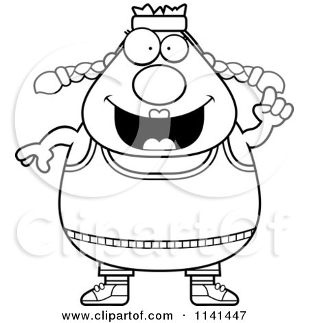 Cartoon Clipart Of A Black And White Plump Gym Woman With An Idea - Vector Outlined Coloring Page by Cory Thoman