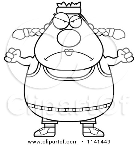 Cartoon Clipart Of A Black And White Angry Plump Gym Woman - Vector Outlined Coloring Page by Cory Thoman