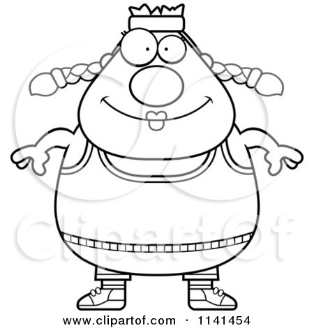 Cartoon Clipart Of A Black And White Happy Plump Gym Woman - Vector Outlined Coloring Page by Cory Thoman