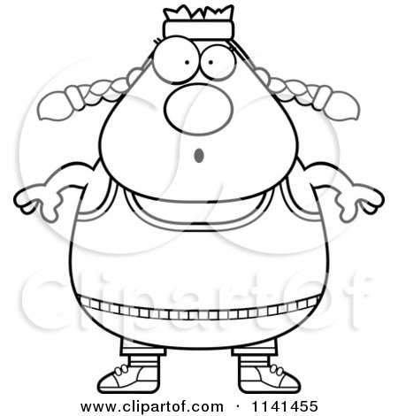 Cartoon Clipart Of A Black And White Surprised Plump Gym Woman - Vector Outlined Coloring Page by Cory Thoman