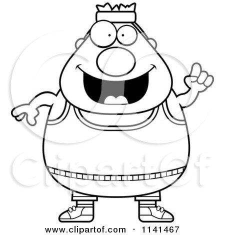 Cartoon Clipart Of A Black And White Plump Gym Man With An Idea - Vector Outlined Coloring Page by Cory Thoman