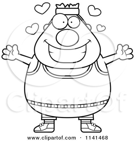 Cartoon Clipart Of A Black And White Amorous Gym Man - Vector Outlined Coloring Page by Cory Thoman