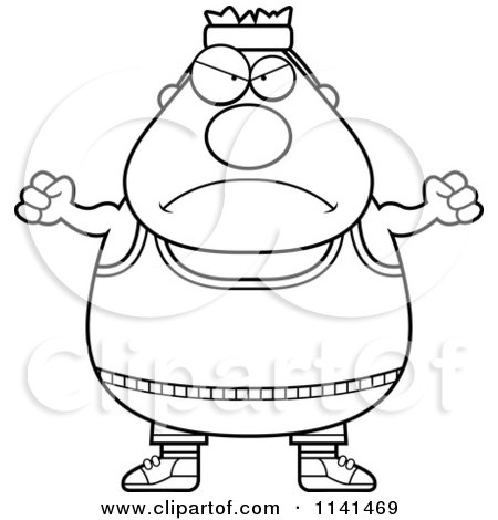 Cartoon Clipart Of A Black And White Angry Plump Gym Man - Vector Outlined Coloring Page by Cory Thoman
