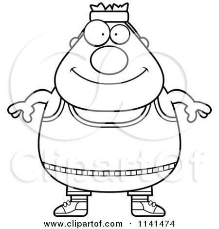 Cartoon Clipart Of A Black And White Plump Gym Man - Vector Outlined Coloring Page by Cory Thoman