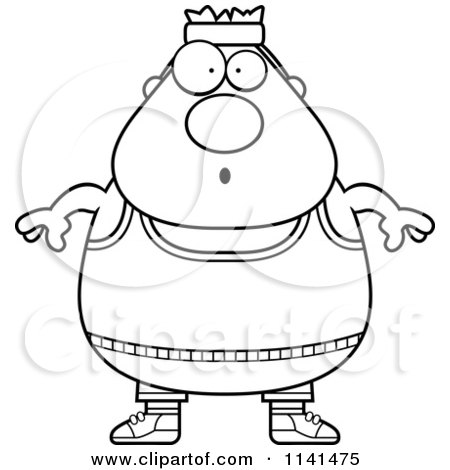 Cartoon Clipart Of A Black And White Surprised Plump Gym Man - Vector Outlined Coloring Page by Cory Thoman