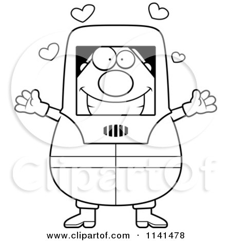 Cartoon Clipart Of A Black And White Loving Hazmat Hazardous Materials Removal Worker - Vector Outlined Coloring Page by Cory Thoman