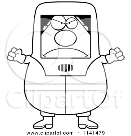 Cartoon Clipart Of A Black And White Angry Hazmat Hazardous Materials Removal Worker - Vector Outlined Coloring Page by Cory Thoman