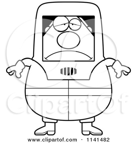 Cartoon Clipart Of A Black And White Depressed Hazmat Hazardous Materials Removal Worker - Vector Outlined Coloring Page by Cory Thoman