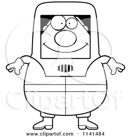 Cartoon Clipart Of A Black And White Hazmat Hazardous Materials Removal Worker - Vector Outlined Coloring Page by Cory Thoman