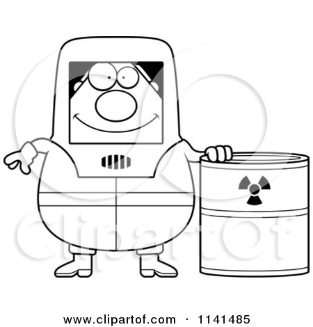 Cartoon Clipart Of A Black And White Hazmat Hazardous Materials Removal Worker With A Drum - Vector Outlined Coloring Page by Cory Thoman