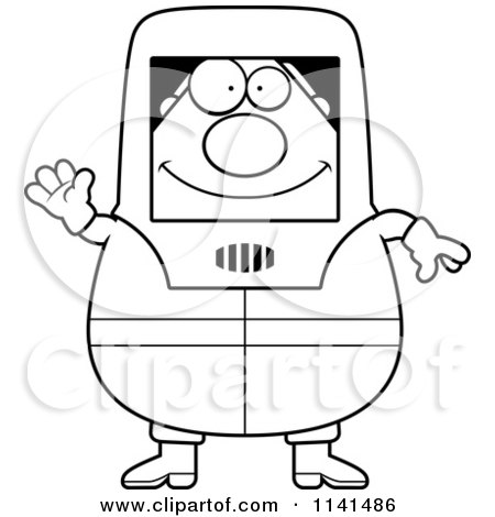 Cartoon Clipart Of A Black And White Waving Hazmat Hazardous Materials Removal Worker - Vector Outlined Coloring Page by Cory Thoman