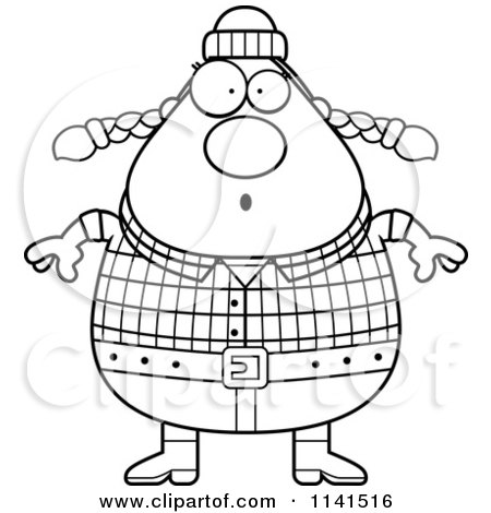 Cartoon Clipart Of A Black And White Surprised Chubby Female Lumberjack - Vector Outlined Coloring Page by Cory Thoman