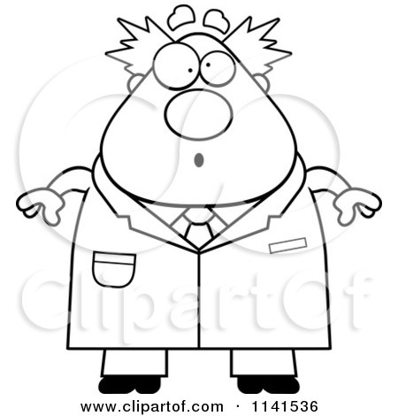 Cartoon Clipart Of A Black And White Surprised Chubby Male Scientist - Vector Outlined Coloring Page by Cory Thoman