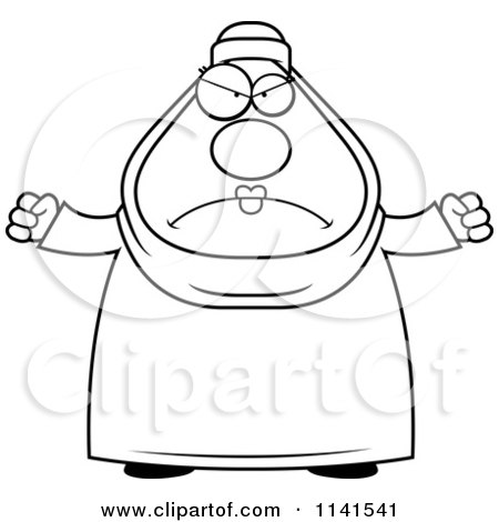Cartoon Clipart Of A Black And White Mad Chubby Muslim Woman - Vector Outlined Coloring Page by Cory Thoman