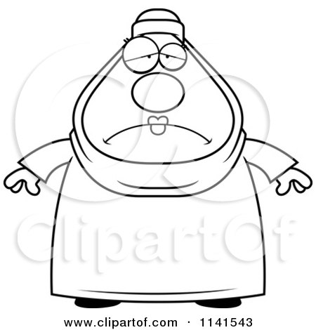 Cartoon Clipart Of A Black And White Depressed Chubby Muslim Woman - Vector Outlined Coloring Page by Cory Thoman