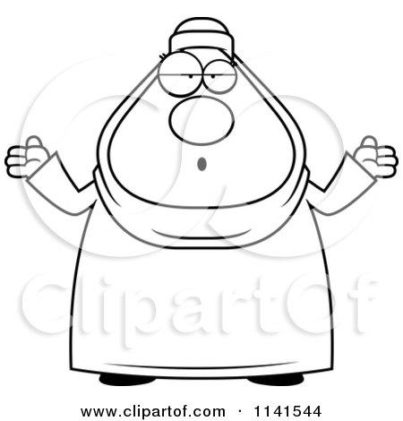 Cartoon Clipart Of A Black And White Clueless Or Careless Shrugging Chubby Muslim Woman - Vector Outlined Coloring Page by Cory Thoman