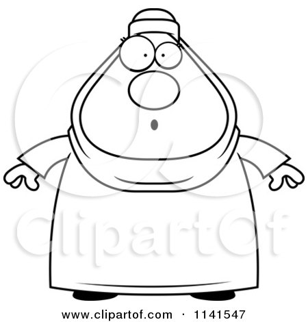Cartoon Clipart Of A Black And White Surprised Chubby Muslim Woman - Vector Outlined Coloring Page by Cory Thoman