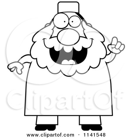 Cartoon Clipart Of A Black And White Chubby Muslim Man With An Idea - Vector Outlined Coloring Page by Cory Thoman