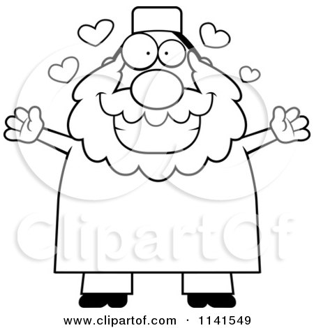 Cartoon Clipart Of A Black And White Chubby Muslim Man With Open Arms - Vector Outlined Coloring Page by Cory Thoman