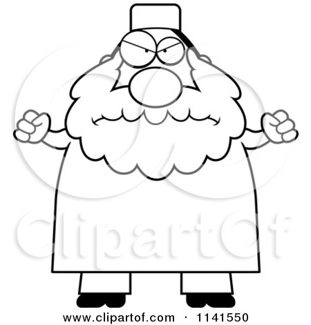 Cartoon Clipart Of A Black And White Mad Chubby Muslim Man - Vector Outlined Coloring Page by Cory Thoman