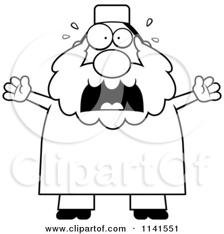 Cartoon Clipart Of A Black And White Scared Chubby Muslim Man - Vector Outlined Coloring Page by Cory Thoman