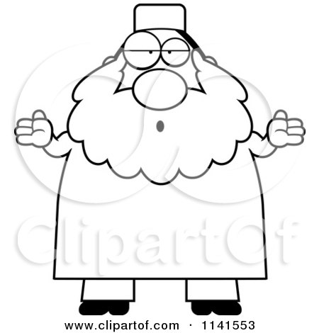 Cartoon Clipart Of A Black And White Clueless Or Careless Shrugging Chubby Muslim Man - Vector Outlined Coloring Page by Cory Thoman