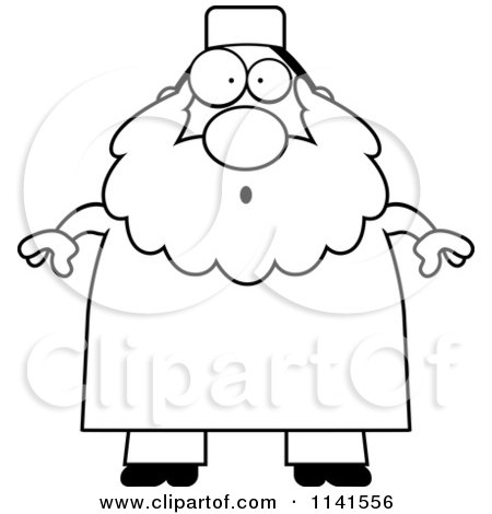 Cartoon Clipart Of A Black And White Surprised Chubby Muslim Man - Vector Outlined Coloring Page by Cory Thoman