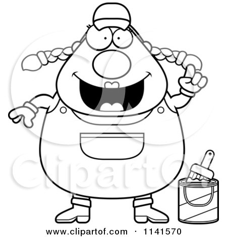 Cartoon Clipart Of A Black And White Female House Painter Worker With An Idea - Vector Outlined Coloring Page by Cory Thoman