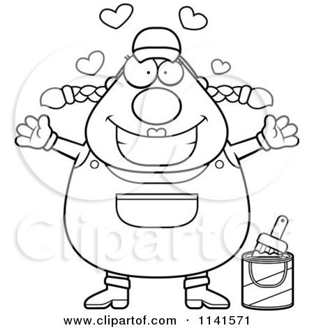 Cartoon Clipart Of A Black And White Loving Female House Painter Worker - Vector Outlined Coloring Page by Cory Thoman