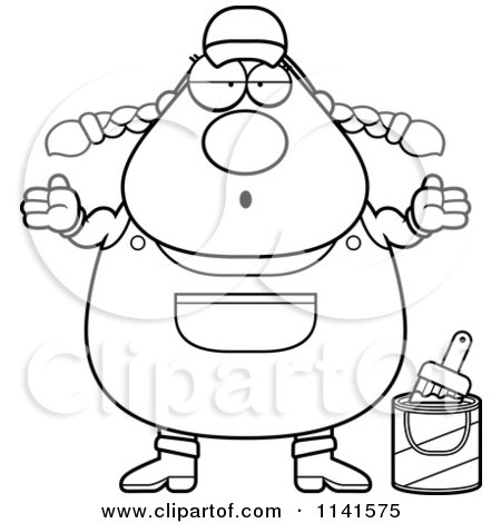 Cartoon Clipart Of A Black And White Careless Shrugging Female House Painter Worker - Vector Outlined Coloring Page by Cory Thoman