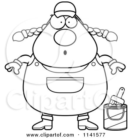 Cartoon Clipart Of A Black And White Surprised Female House Painter Worker - Vector Outlined Coloring Page by Cory Thoman