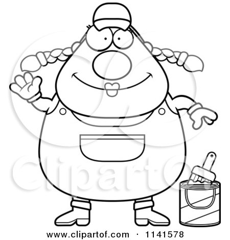 Cartoon Clipart Of A Black And White Waving Female House Painter Worker - Vector Outlined Coloring Page by Cory Thoman
