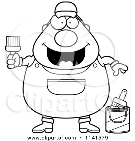 Cartoon Clipart Of A Black And White Male House Painter Worker - Vector Outlined Coloring Page by Cory Thoman