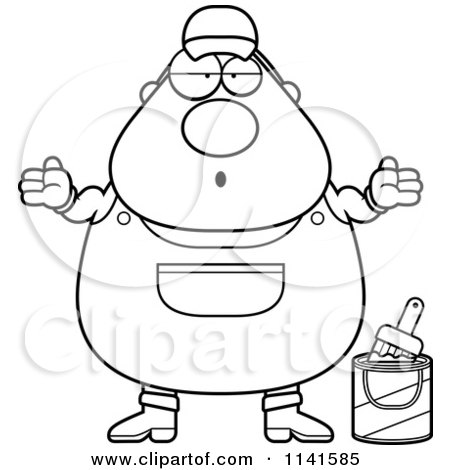 Cartoon Clipart Of A Black And White Careless Shrugging Male House Painter Worker - Vector Outlined Coloring Page by Cory Thoman