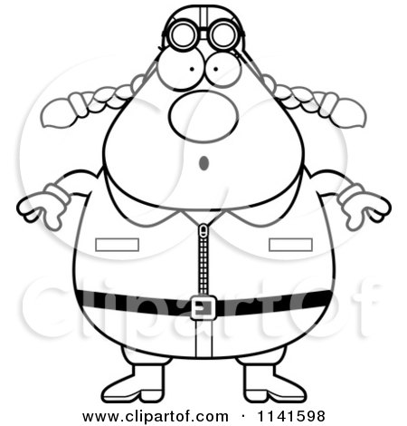 Cartoon Clipart Of A Black And White Surprised Female Aviator Pilot - Vector Outlined Coloring Page by Cory Thoman