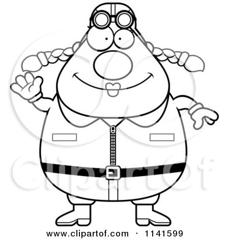 Cartoon Clipart Of A Black And White Friendly Waving Female Aviator Pilot - Vector Outlined Coloring Page by Cory Thoman