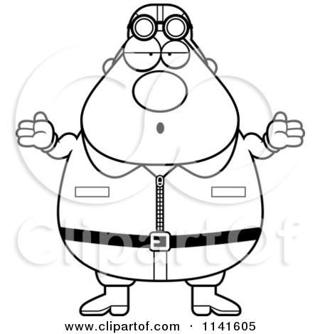 Cartoon Clipart Of A Black And White Careless Shrugging Male Aviator Pilot - Vector Outlined Coloring Page by Cory Thoman