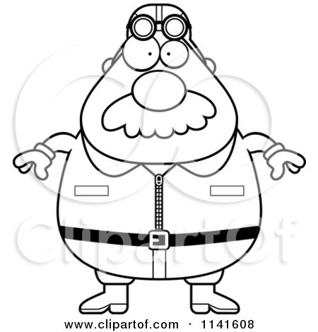 Cartoon Clipart Of A Black And White Bearded Male Aviator Pilot - Vector Outlined Coloring Page by Cory Thoman